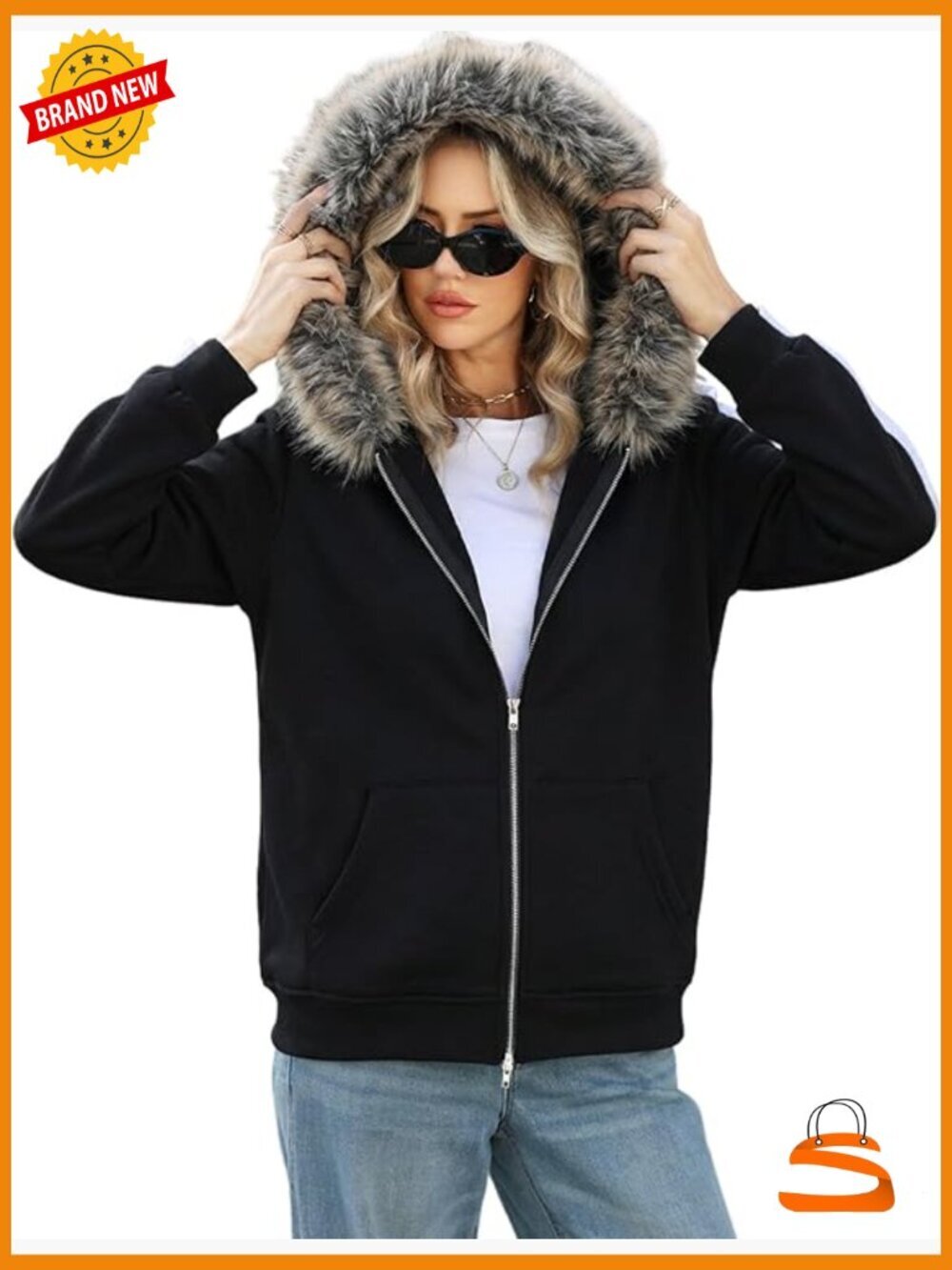 Oversized Y2k Zip Up Hoodie Faux Fur Trim Grunge Streetwear